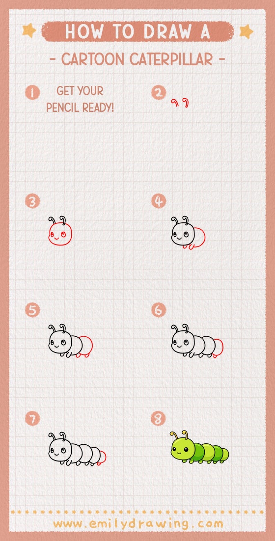 how to draw a cartoon caterpillar pinterest pin
